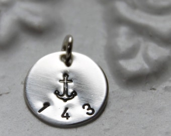 charm - 143 "I love you" with anchor, sterling silver charm