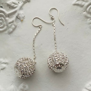 sterling silver rhinestone disco ball holiday wedding drop earrings image 2