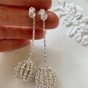 sterling silver rhinestone disco ball holiday wedding drop earrings image 9