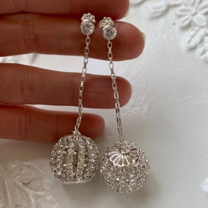 sterling silver rhinestone disco ball holiday wedding drop earrings image 1