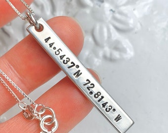 the bella necklace - custom latitude longitude heavy sterling silver bar pendant on chain