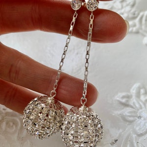 sterling silver rhinestone disco ball holiday wedding drop earrings image 10