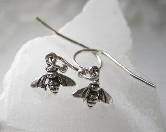 sterling silver bee petite dangle earrings