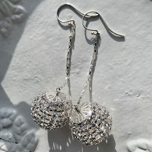 sterling silver rhinestone disco ball holiday wedding drop earrings image 4