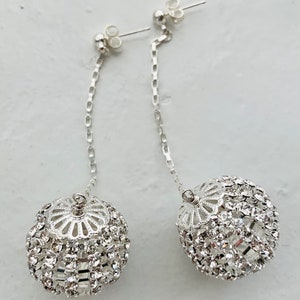 sterling silver rhinestone disco ball holiday wedding drop earrings image 8