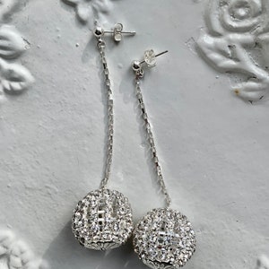 sterling silver rhinestone disco ball holiday wedding drop earrings image 6