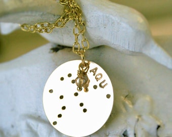 zodiac constellation necklace - brass pendant and matching crystal on cable chain