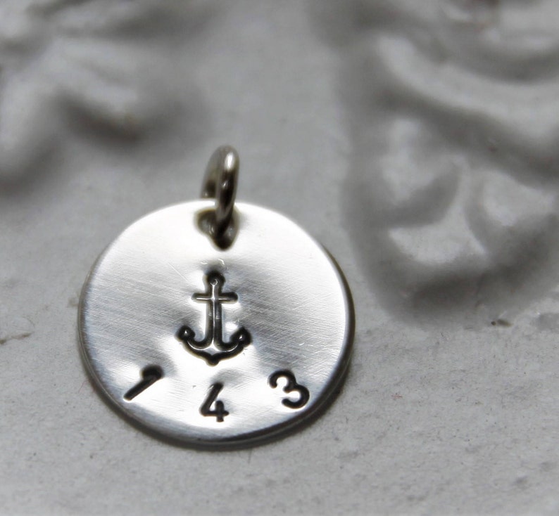 charm 143 I love you with anchor, sterling silver charm image 1