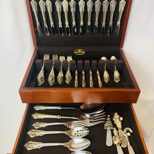 Grande Baroque by Wallace Sterling Silver Flatware Set for 16 Service 74 Pieces