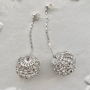 sterling silver rhinestone disco ball holiday wedding drop earrings image 7