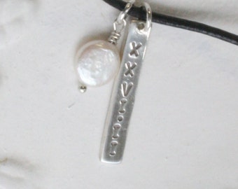 marathon 26.2 (XXVI.II) or 13.1 (XIII.I) sterling pendant with coin pearl charm on black leather