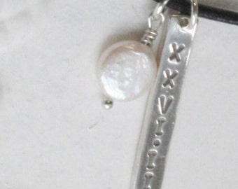 marathon 26.2 (XXVI.II) or 13.1 (XIII.I) sterling pendant with coin pearl charm pendant