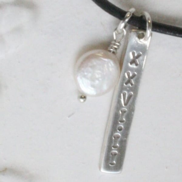 marathon 26.2 (XXVI.II) or 13.1 (XIII.I) sterling pendant with coin pearl charm pendant