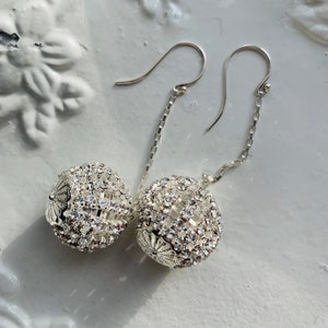 sterling silver rhinestone disco ball holiday wedding drop earrings image 3