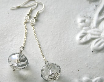 clear crystal ball drops on silver chain... holiday or wedding earrings