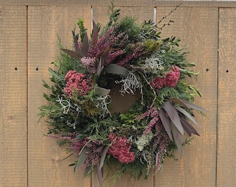 Herbstkranz Pink mit Eukalyptus handgebunden | Türkranz Herbst Deko | Tischkranz Herbstdeko & Kranz Haustür