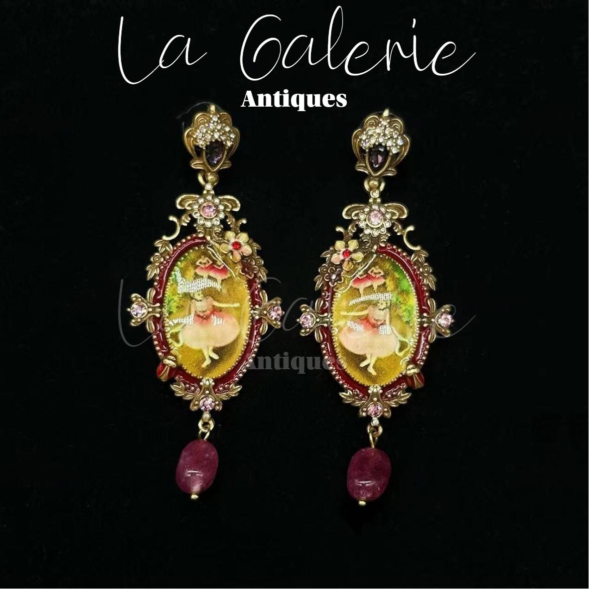 Hand-Painted Ballet Dancer Earrings. Vintage Style Drop Earrings Rococo Style Jewelry European Luxury Antique Inspired Romantic Gift for Her