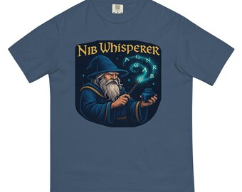 Nib Whisperer Comfort Colors T-Shirt – Wizard Calligraphy Illustration