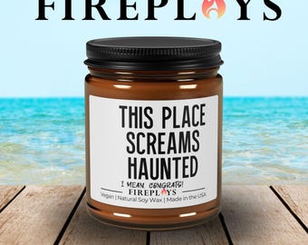 Haunted Housewarming Candle: Funny New Home Gift. Scented soy candle.