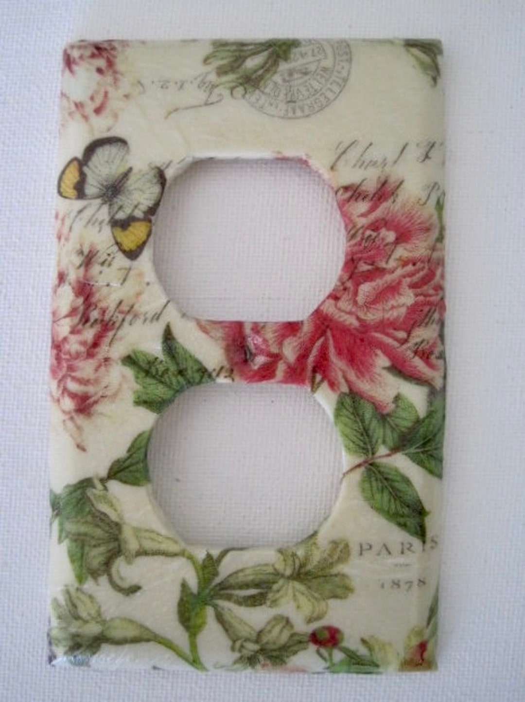 Decoupage Cabbage Rose and Butterfly Double Outlet Cover - Etsy