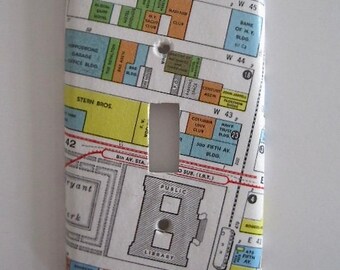 Decoupage Switch Plate -- Manhattan 1940s Street Map -- Single Light Switch -- 2.75" x 4.5"