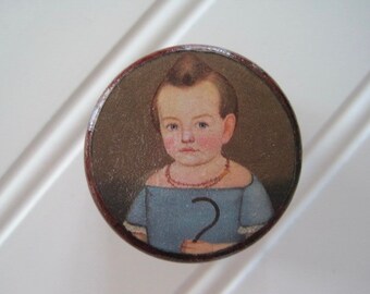 American Baby Boy Folk Portrait Decoupage Pill Box -- Small, 1.5"