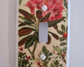 Decoupage Switch Plate -- Swiss Print of Pink Woodland Flowers -- Single Outlet -- 2.75" x 4.5"