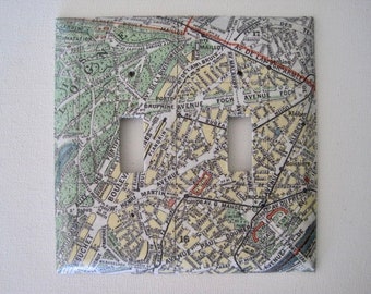 Decoupage Switch Plate -- Vintage Paris Street Map, Circa 1960 -- Double Outlet -- 4.5" x 4.5"