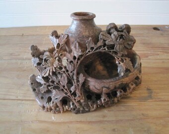 Antique Chinese Hand Carved Soapstone Spill Vase, 1910s