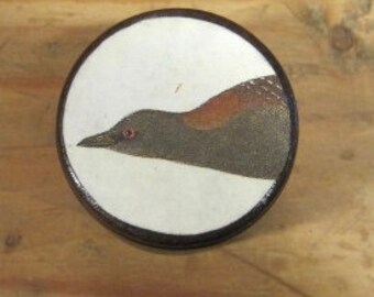 Audubon Running Marsh Bird -- Decoupage Pill Box with Gold Trim -- 2"