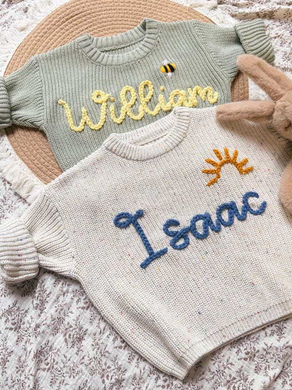 Custom Embroidered Baby Name Sweater, Personalised Baby Sweater, Hand Embroidered Name Sweater, Baby Shower Gifts, Xmas Gifts, Newborn Gifts