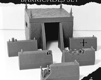 Kleiner Bunker + 5 Betonbarrikaden - 28–32 mm War-Gaming-Gelände für Trench Crusade