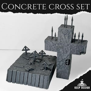 Concrete Cross with Base – Grimdark Trench Crusade Terrain, 3D Printed Modular Scenery 28–32 mm