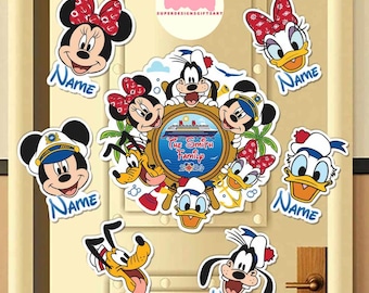 Puerta de camarote personalizada de Disney Cruise Ship 2026, imán de puerta con todos los personajes de Mickey y sus amigos, viaje familiar en crucero, Wish Magic Fantasy