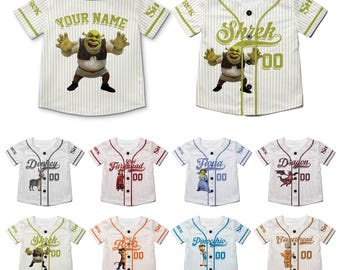 Camisetas de béisbol personalizadas de Shrek, camiseta de béisbol personalizada de Shrek Fiona Burro para niños y adultos, regalo para fanáticos de Shrek, camisetas familiares de cumpleaños de Shrek