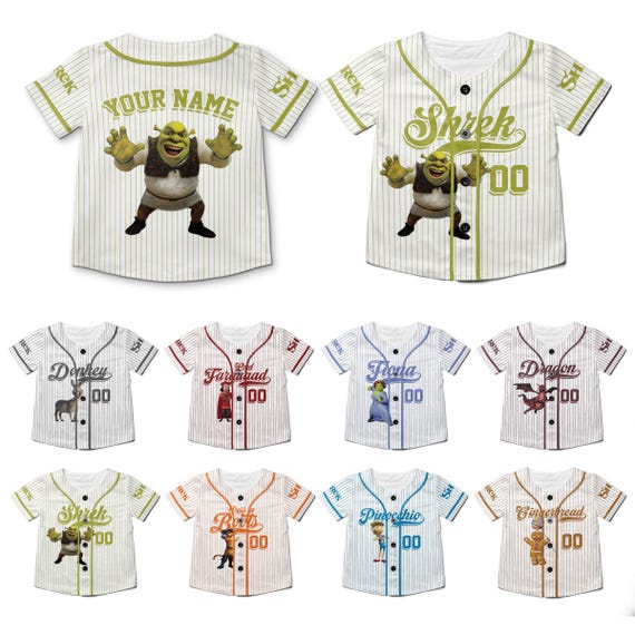 Personalized Shrek Baseball Jerseys, Custom Kid Adult Shrek Fiona Donkey Baseball Jersey, Gift for Shrek Fan, Shrek Birthday Family Shirts