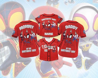 Personalized Spidey and his Amazing Friends, Custom Kid Adult Spiderman Baseball Jersey Outfit, Gift for Spider Fan, Spider Man Birthday