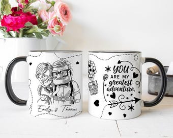 Personalized Adventure is Out There Carl Ellie Couple Disney Up Mug, Up House Balloons His Ellie Her Carl Coffee Cup, Disney Valentine Mug
