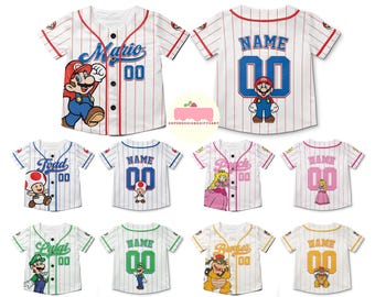 Camisetas de béisbol personalizadas de cumpleaños de Mario, camisetas familiares de Mario, Luigi, Princesa Peach, Yoshi y Toad, camisetas de Universal Studios, Epic Universe