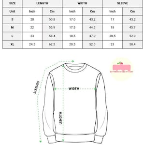 May include: Diagram showing measurements for an embroidered youth sweatshirt, including length, width, and sleeve dimensions in inches and cm. Sizes are S to XL. The text at the top reads "EMBROIDERED YOUTH SWEATSHIRT".
