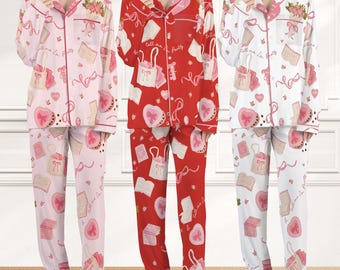Retro Valentine Pajamas Set For Women And Kids, Heart Love PJs, Valentine Sleepwear, Family Matching Valentine Loungewear, Gift For Her