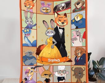 Personalized Disney Zootopia Blanket, Custom Name Baby Judy Hopps Nick Wilde Birthday Boy/girl Gift, Disney Zootropolis Fleece Blanket
