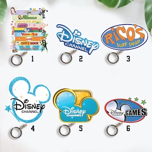 Disney Channel Movie Television Keychain, Disney Channel Logo, Disney Channel High School Musical Hannah Montana Lizzie McGuire Keychain