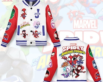 Personalized Spidey And His Amazing Friends Varsity Jacket, Kids Varsity Jacket, Spiderman Baseball Jacket, Birthday Boy Gift, Spidey Shirt