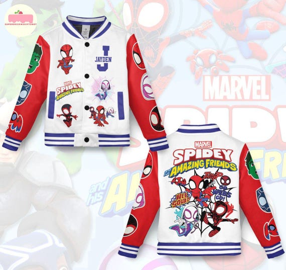 Personalized Spidey And His Amazing Friends Varsity Jacket, Kids Varsity Jacket, Spiderman Baseball Jacket, Birthday Boy Gift, Spidey Shirt