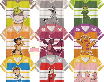 Personalized Shrek Football Jerseys, Custom Kid Adult Shrek Fiona Donkey Football Jersey, Gift for Shrek Fan, Shrek Birthday Family Shirts