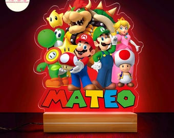 Personalized Mario Night Light, Kid Bedroom Night Light Decor, Mario Gift, Kids Birthday Gift, Birthday Boy Gift, Super Mario Bros Light