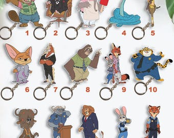 Personalized All Characters Disney Zootopia Keychain, Zootopia 2 Movie Judy Hopps Nick Wilde Finnick Chief Bogo Gary De Snake Keychain