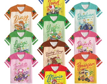 Personalized Mario Football Jersey, Mario Luigi Princess Peach Yoshi Toad Rosalina Shirt,  Epic Universe Family Trip, Mario Birthday Gift