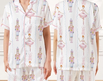 Nutcracker Ballet Satin Pajamas Set, Christmas Pajamas, Christmas Nutcracker Pajamas, Nutcracker Pajamas, Family Christmas Cozy Season Pjs
